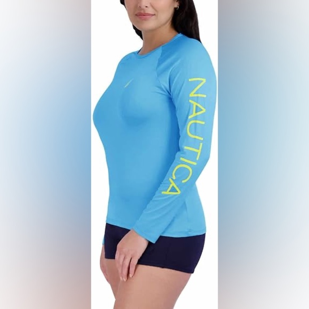 Nautica Women's UPF 30+ Long Sleeve Rash Guard Swim Shirt size M NWT